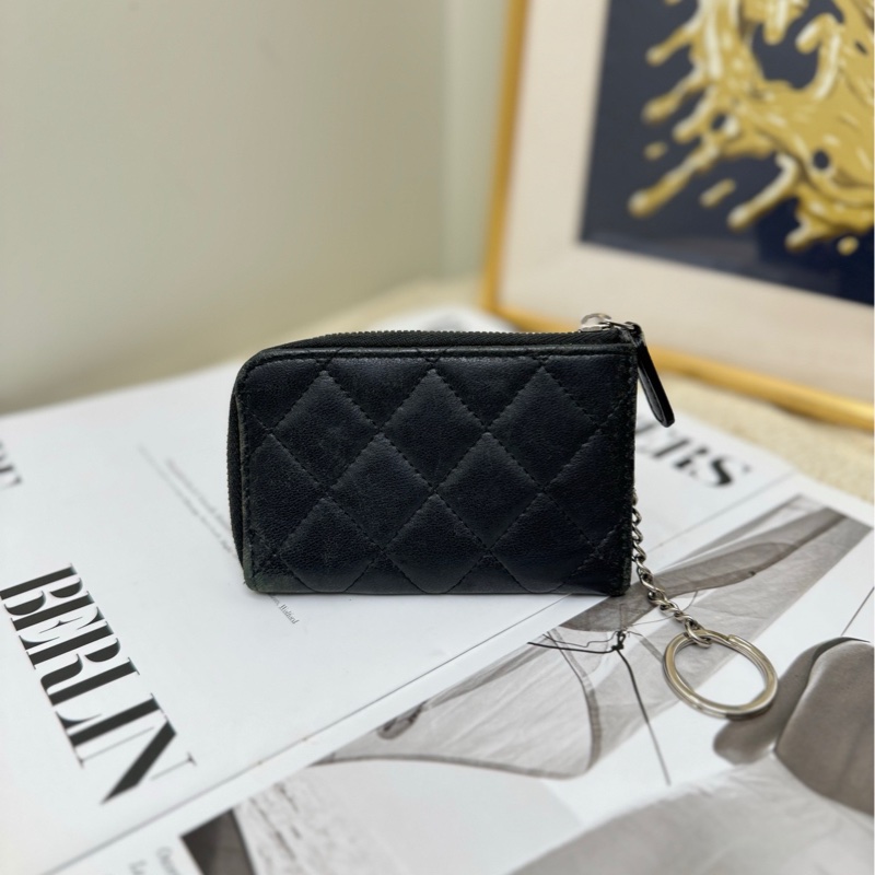 【89🆕】Chanel 黑色銀扣羊皮菱格零錢包-1