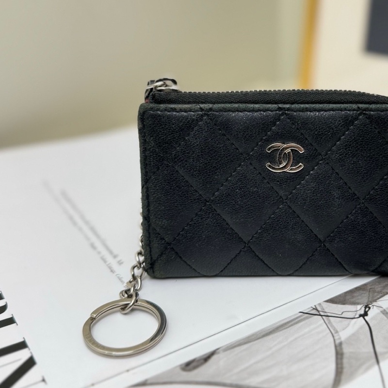 【89🆕】Chanel 黑色銀扣羊皮菱格零錢包-3