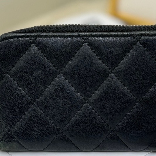【89🆕】Chanel 黑色銀扣羊皮菱格零錢包-4