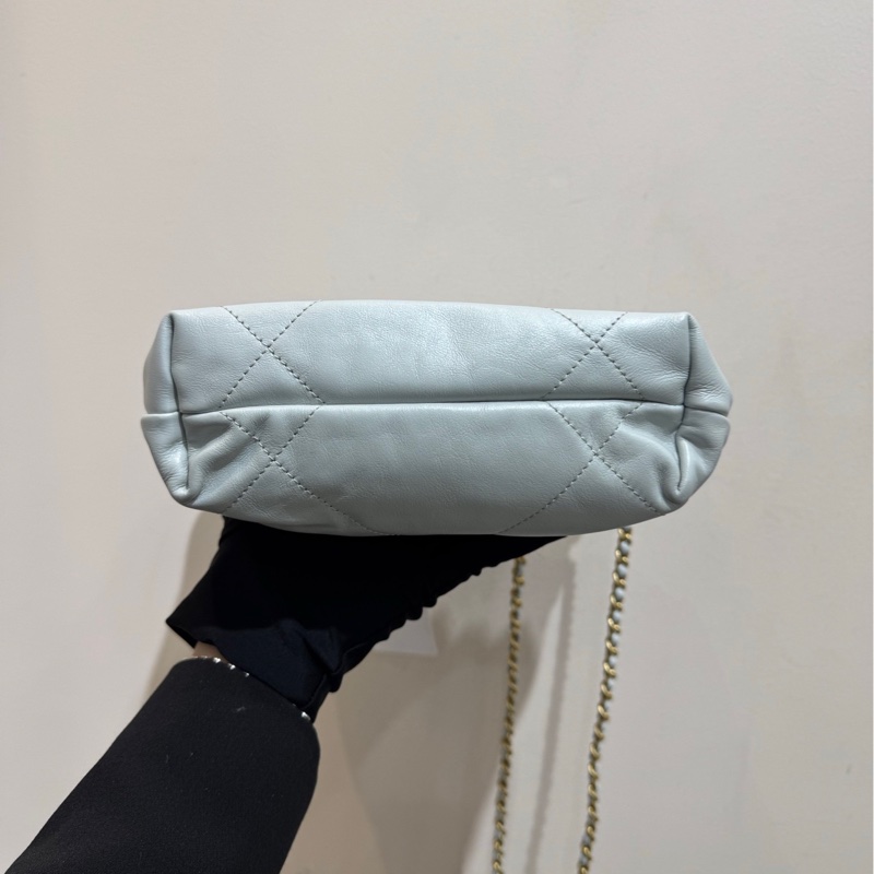 【全❤️全套有票】Chanel 22Bag mini baby藍金扣牛皮垃圾袋 手提包單肩斜挎包-6