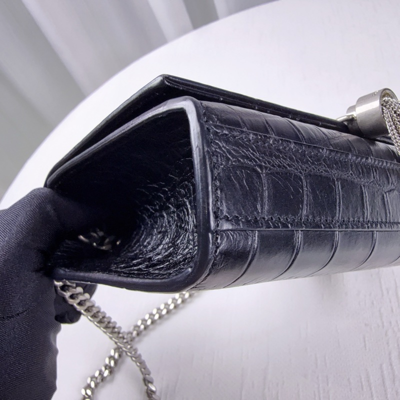 98新 聖羅蘭/Saint Laurent YSL KATE 凱特包小號黑色牛皮鱷魚紋銀色流蘇鏈條單肩斜背包17*12*5cm-7