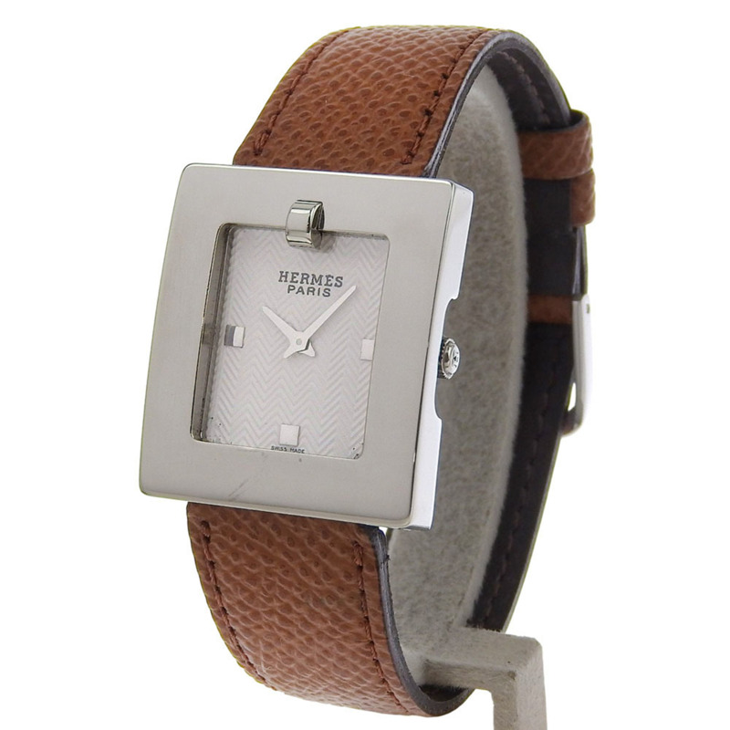 愛馬仕 BE1.210 女士不鏽鋼和皮革石英錶,白色錶盤,指針式顯示-1