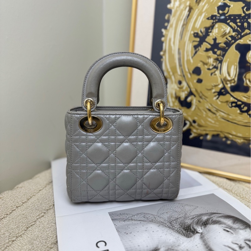 【98🆕】Dior LadyDior戴妃包 三格珠光灰色金扣 手提包-1