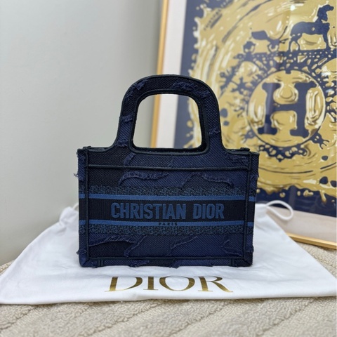 【全❤️未使用】Dior mini tote 藍黑色迷彩刺繡帆布托特手提包