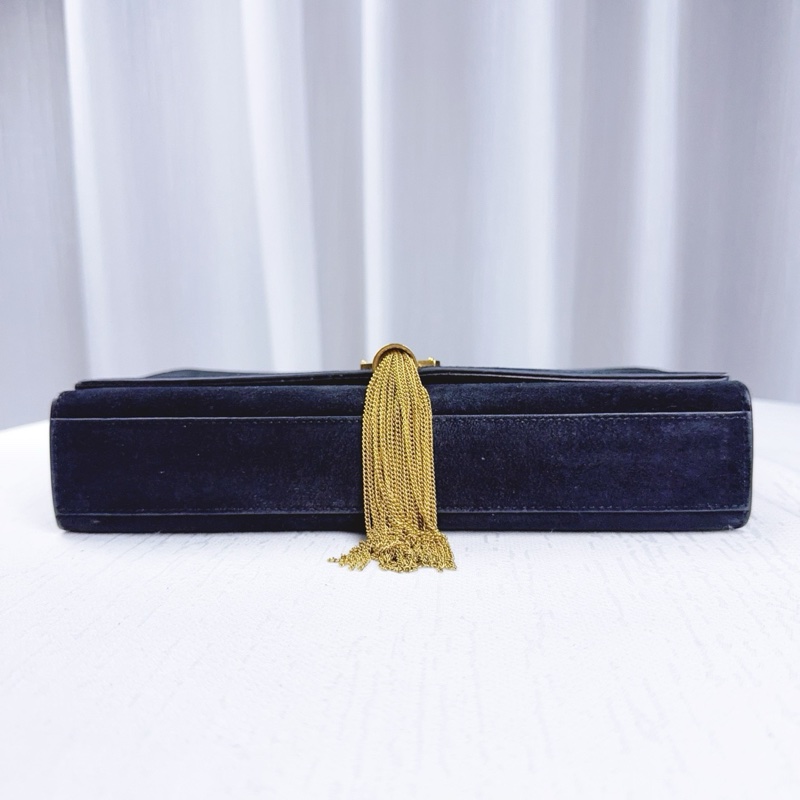 97新 聖羅蘭/Saint Laurent YSL KATE 凱特包中號黑色麂皮金色流蘇鏈條單肩斜背包 24x5x15cm-8