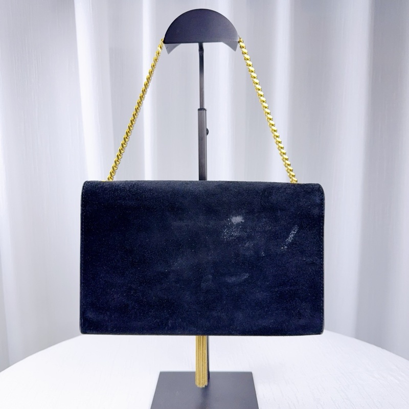 97新 聖羅蘭/Saint Laurent YSL KATE 凱特包中號黑色麂皮金色流蘇鏈條單肩斜背包 24x5x15cm-10