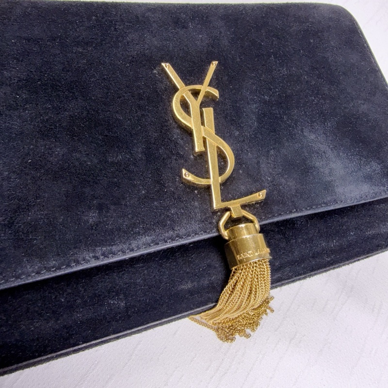 97新 聖羅蘭/Saint Laurent YSL KATE 凱特包中號黑色麂皮金色流蘇鏈條單肩斜背包 24x5x15cm-14