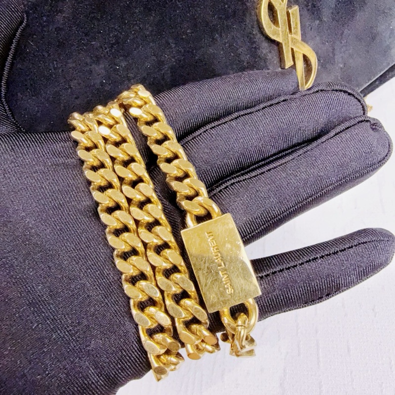 97新 聖羅蘭/Saint Laurent YSL KATE 凱特包中號黑色麂皮金色流蘇鏈條單肩斜背包 24x5x15cm-15