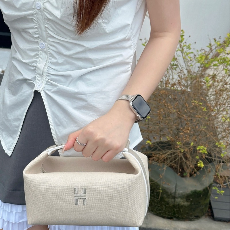 【全❤️】Hermes  飯盒包大號帆布包 米色帶灰色條紋 手提包-2