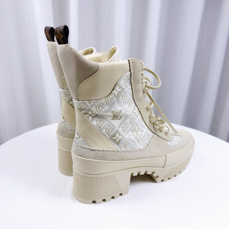 閒置新 路易威登/Louis Vuitton Loreate Jacquard Combat Boots 米色老花厚底軍靴馬丁靴 40碼-2