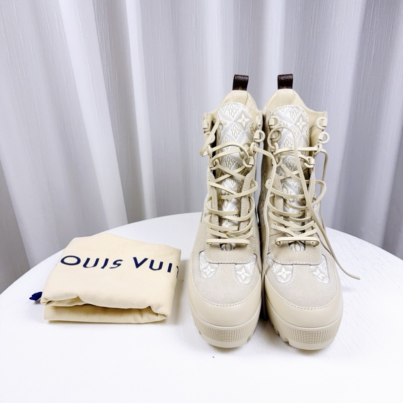 閒置新 路易威登/Louis Vuitton Loreate Jacquard Combat Boots 米色老花厚底軍靴馬丁靴 40碼-9