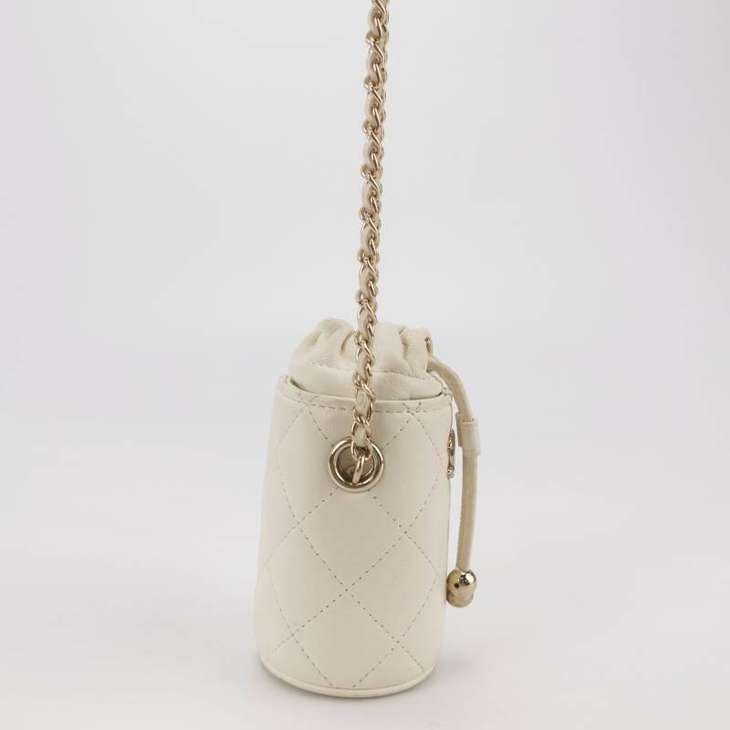 Chanel羊皮純色菱格絎縫雙Clogo斜挎包單肩包-3