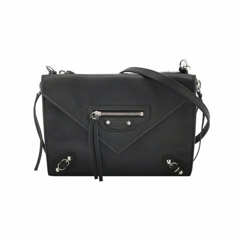 Balenciaga Papier牛皮純色鉚釘流蘇拉鏈隔層斜挎包單肩包