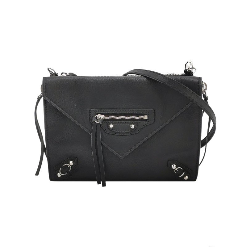 Balenciaga Papier牛皮純色鉚釘流蘇拉鏈隔層斜挎包單肩包-0