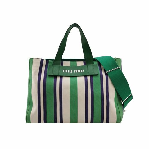 Miu Miu牛皮帆布撞色字母Logo斜挎包單肩包