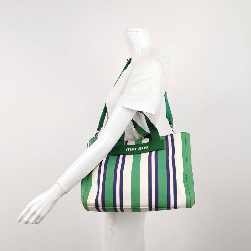 Miu Miu牛皮帆布撞色字母Logo斜挎包單肩包-1