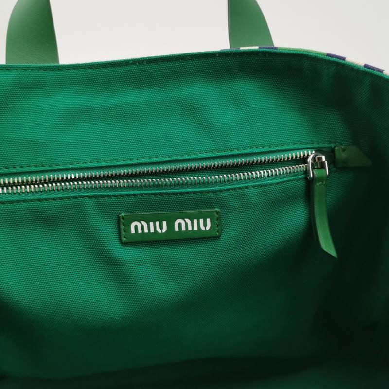 Miu Miu牛皮帆布撞色字母Logo斜挎包單肩包-7