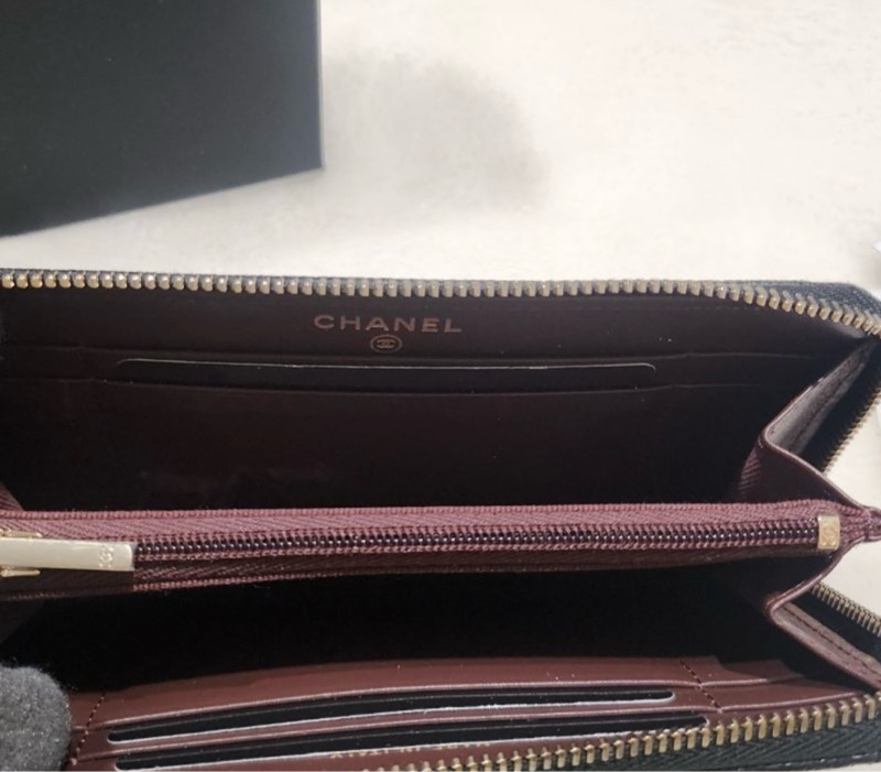 全新Chanel香奈兒經典黑金荔枝拉鍊中夾-5
