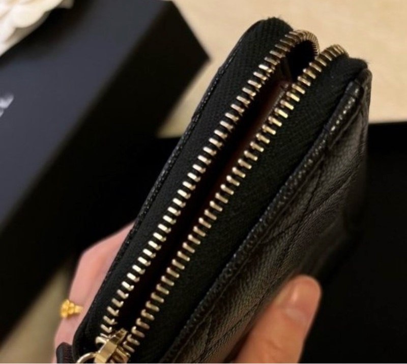 全新Chanel香奈兒經典黑金荔枝拉鍊中夾-7