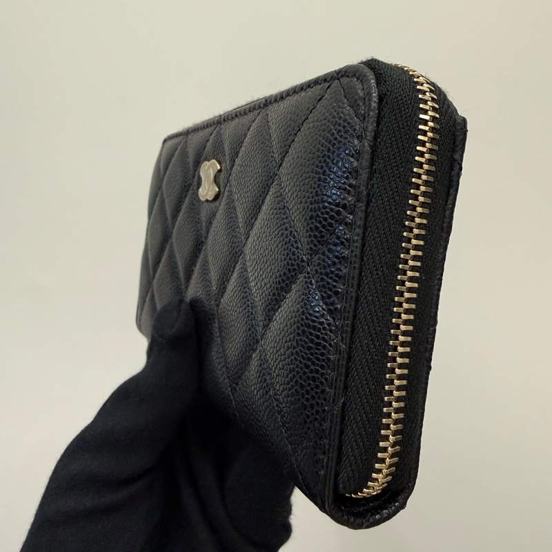 全新Chanel香奈兒經典黑金荔枝拉鍊中夾-9