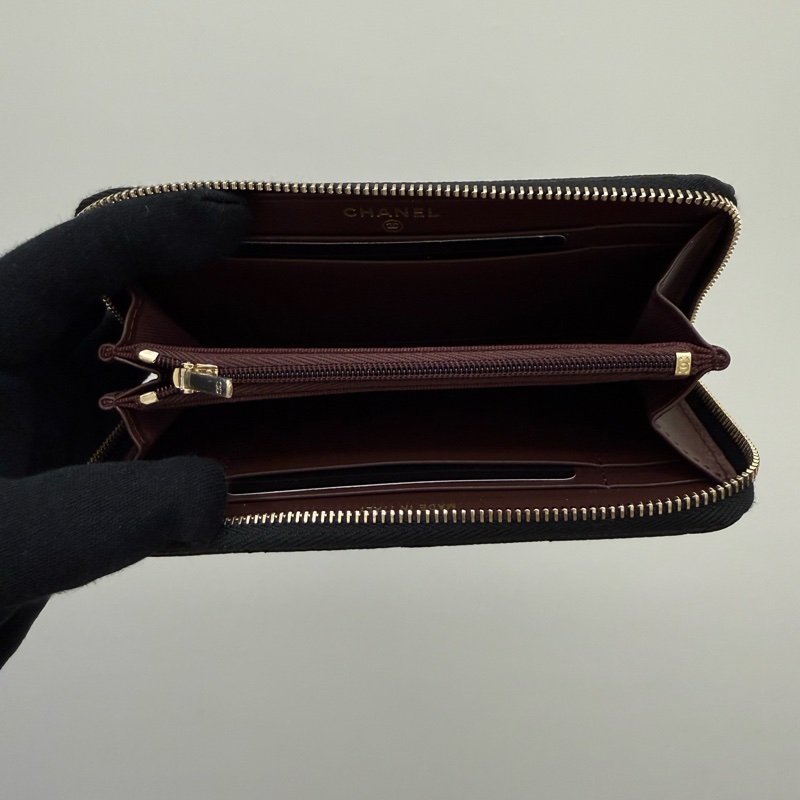 全新Chanel香奈兒經典黑金荔枝拉鍊中夾-3