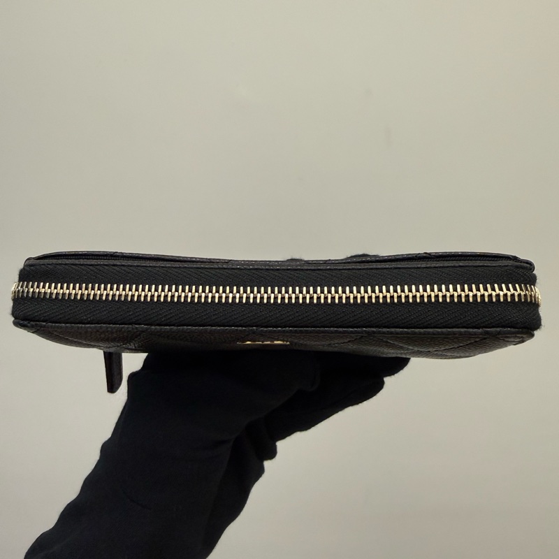 全新Chanel香奈兒經典黑金荔枝拉鍊中夾-5