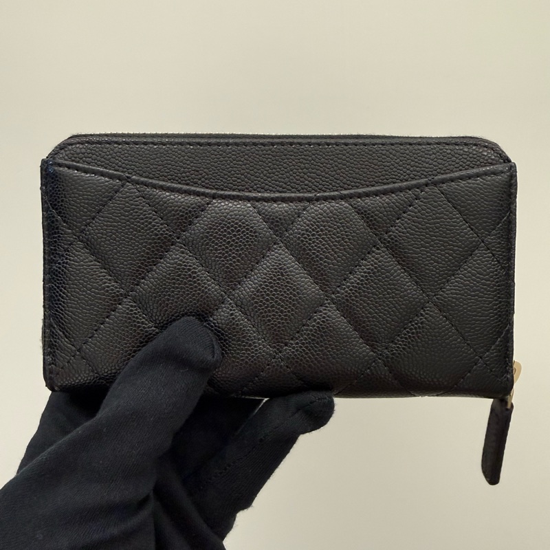 全新Chanel香奈兒經典黑金荔枝拉鍊中夾-7