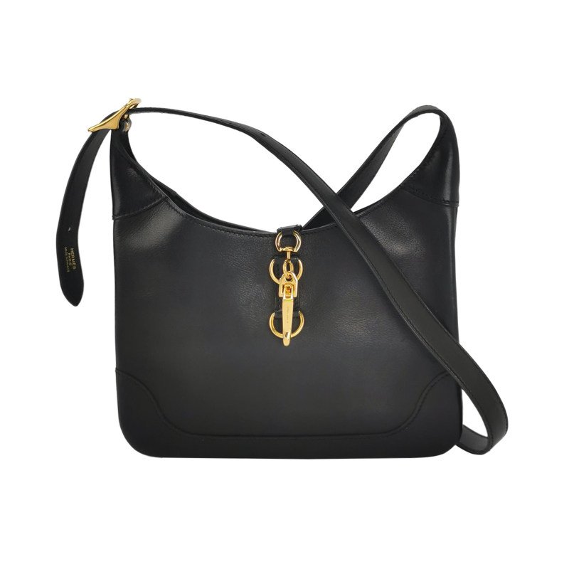 Hermes Trim Duo24金屬扣斜挎包Evergrain牛皮金扣89黑色D刻-0