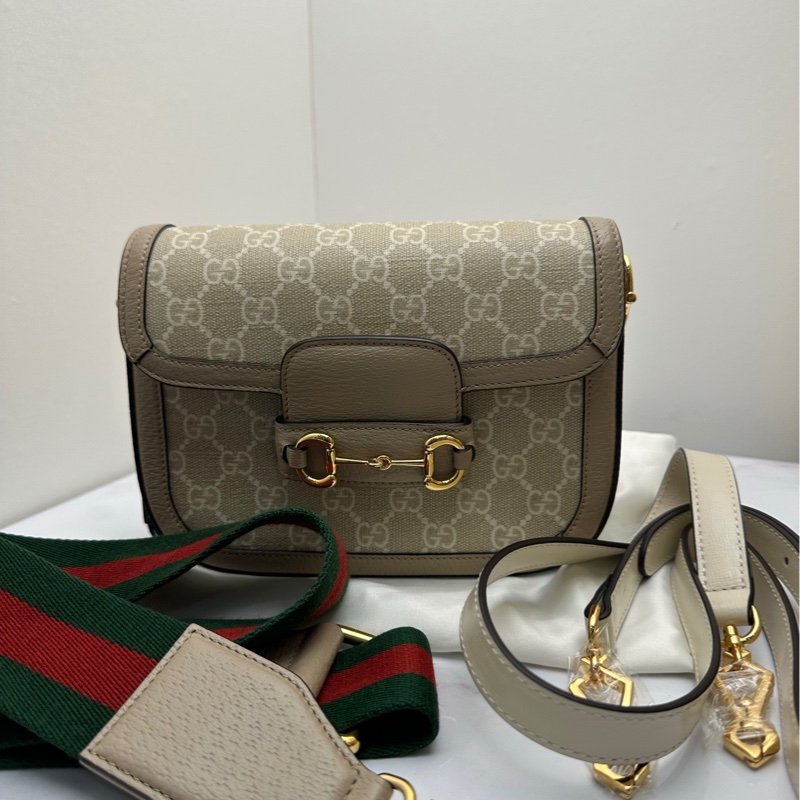 【89🆕】Gucci 1955mini小號斜挎包馬鞍包 淺灰色老花-1