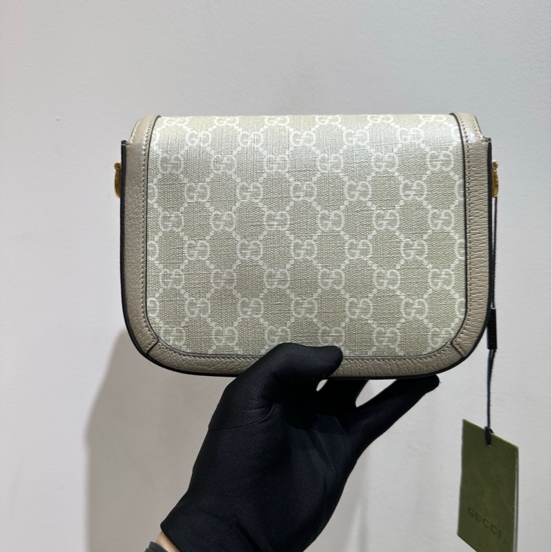 【89🆕】Gucci 1955mini小號斜挎包馬鞍包 淺灰色老花-4