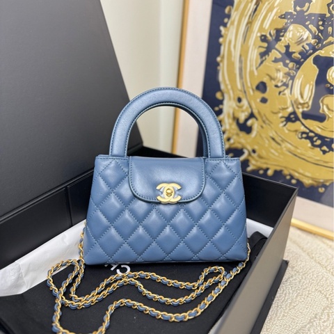 【全❤️全套】Chanel 23P藍色牛皮金扣 kelly nano大號 可手提可斜挎