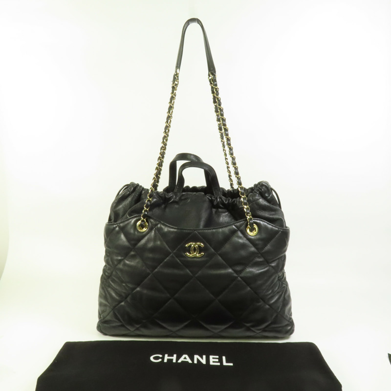 CHANEL 牛皮皮革Chain Tote金扣手挽肩背兩用袋-10