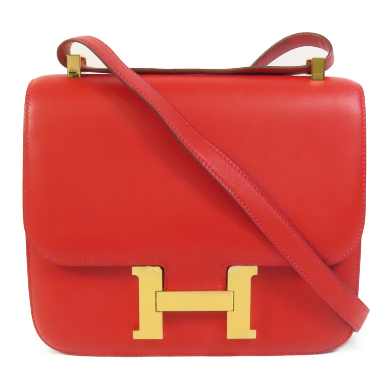 HERMES Swift皮革Constance 24金扣肩背袋Red-0
