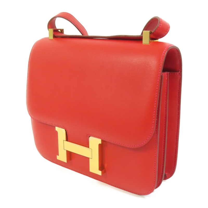 HERMES Swift皮革Constance 24金扣肩背袋Red-2