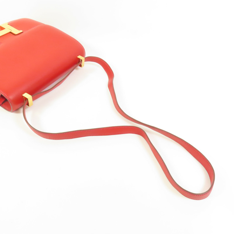 HERMES Swift皮革Constance 24金扣肩背袋Red-4