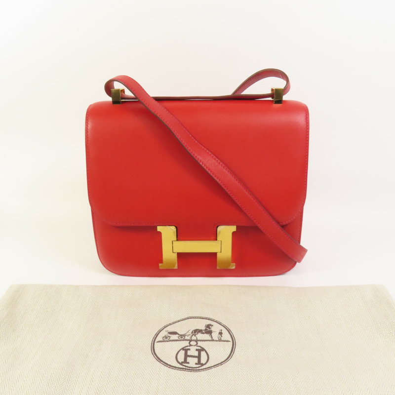 HERMES Swift皮革Constance 24金扣肩背袋Red-9