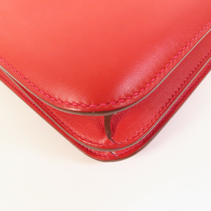 HERMES Swift皮革Constance 24金扣肩背袋Red-11
