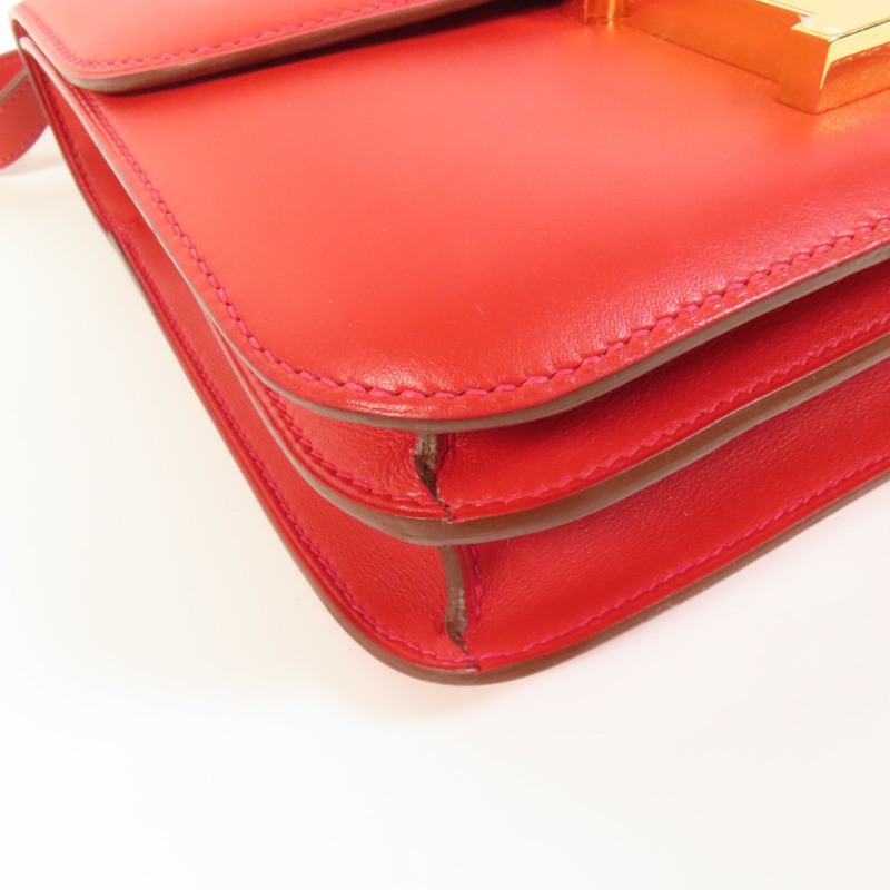 HERMES Swift皮革Constance 24金扣肩背袋Red-13