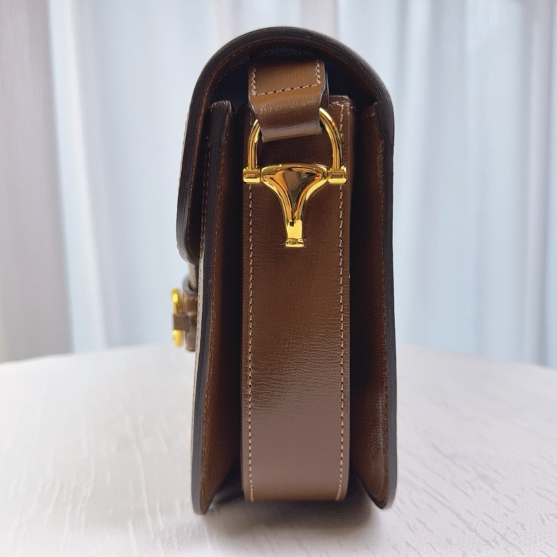 99新 古馳/Gucci 1955 Horsebit 塗層帆布拼牛皮金扣馬鞍包20x14.5x5cm-3
