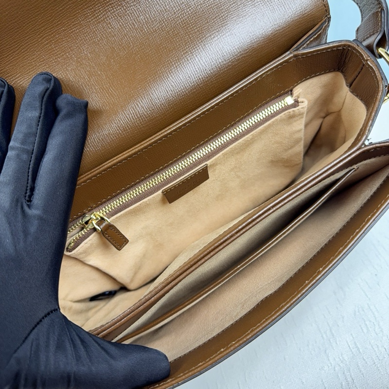 99新 古馳/Gucci 1955 Horsebit 塗層帆布拼牛皮金扣馬鞍包20x14.5x5cm-6