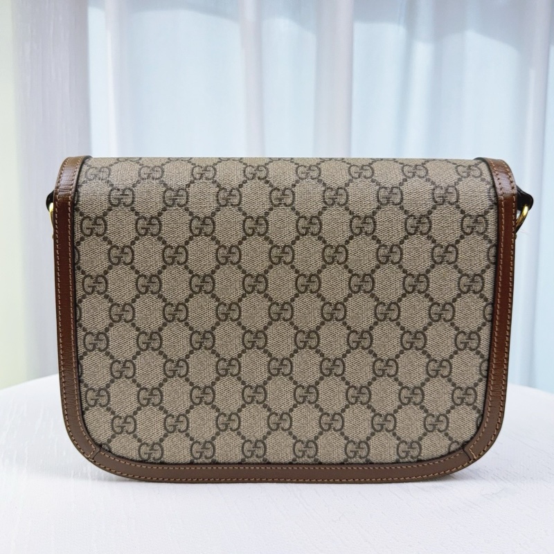 99新 古馳/Gucci 1955 Horsebit 塗層帆布拼牛皮金扣馬鞍包20x14.5x5cm-9
