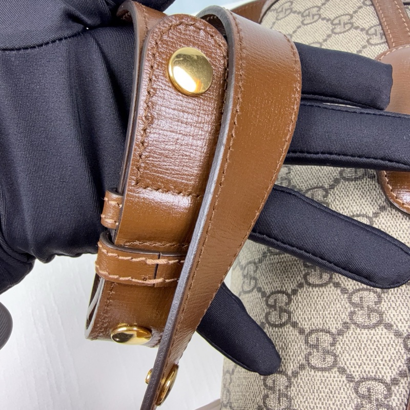 99新 古馳/Gucci 1955 Horsebit 塗層帆布拼牛皮金扣馬鞍包20x14.5x5cm-13