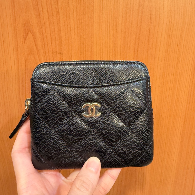Chanel 黑荔枝皮淡金釦吐司零錢卡包AP2061-0