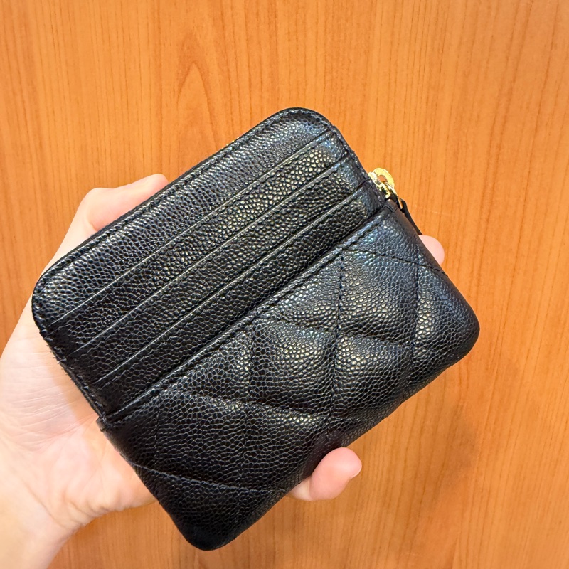 Chanel 黑荔枝皮淡金釦吐司零錢卡包AP2061-4