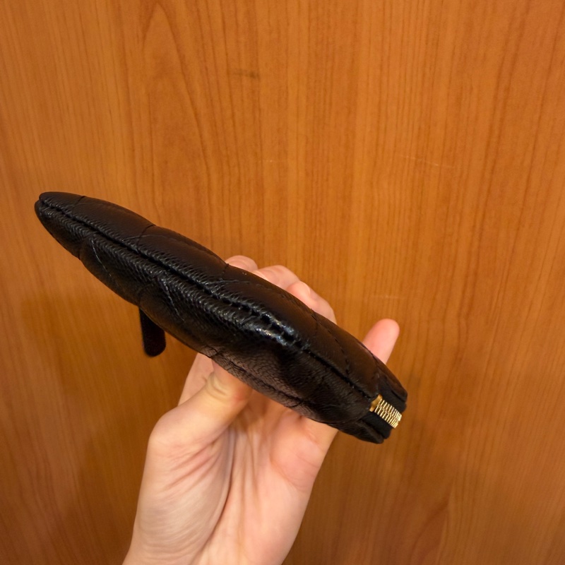 Chanel 黑荔枝皮淡金釦吐司零錢卡包AP2061-7