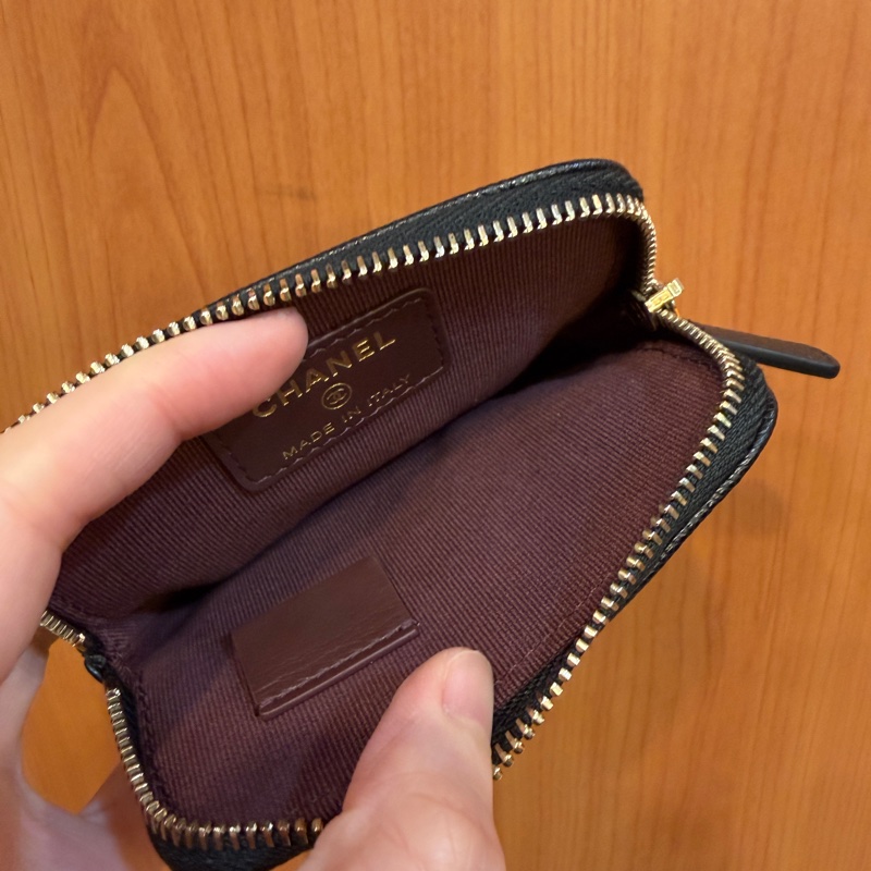 Chanel 黑荔枝皮淡金釦吐司零錢卡包AP2061-8