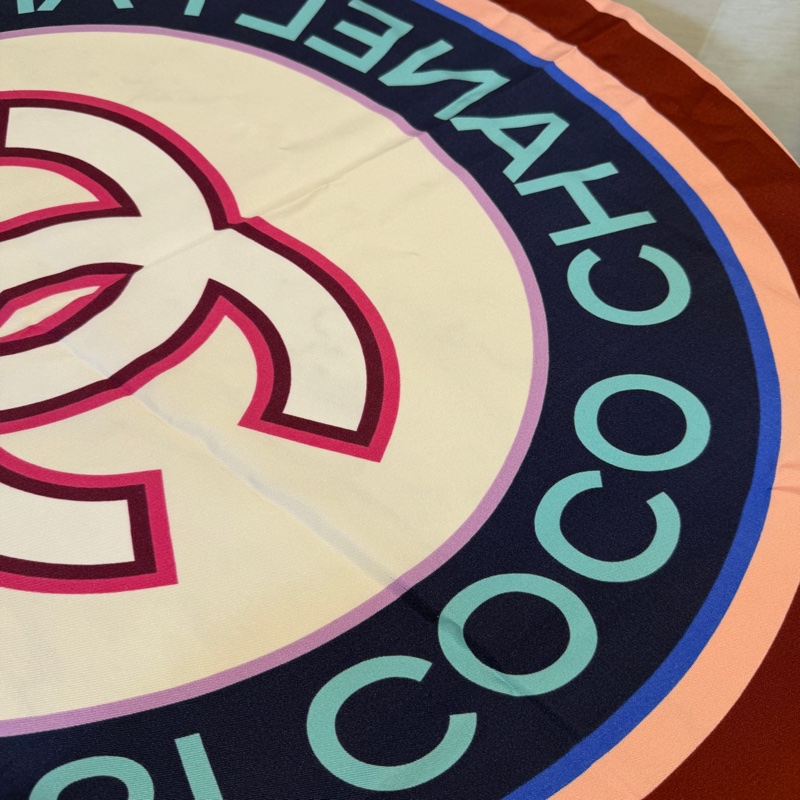 Chanel 彩色圓形Logo絲質方巾-7