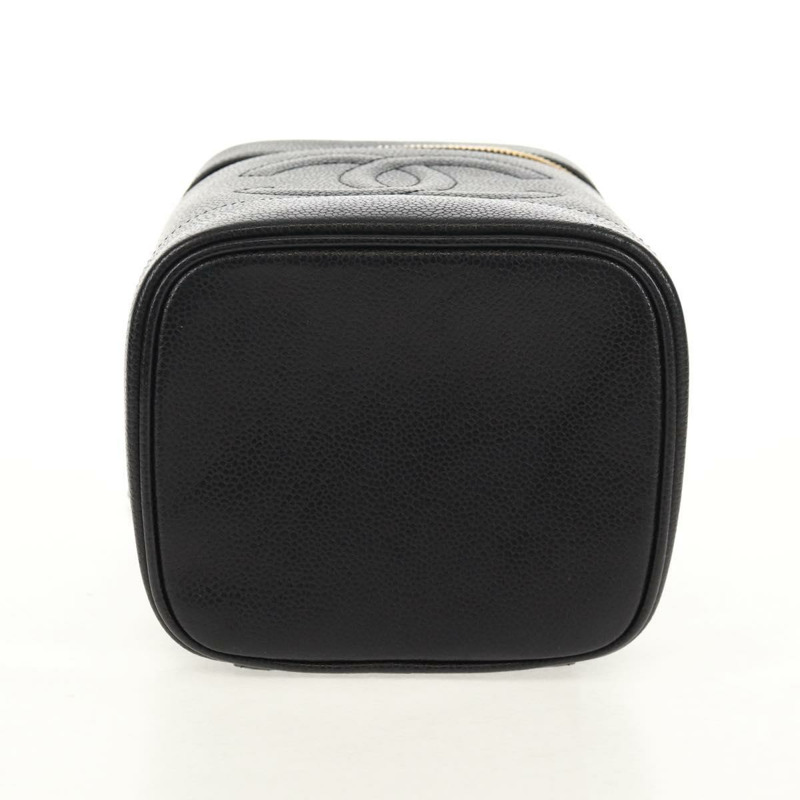 【日本直送】香奈兒 COCO 標誌化妝包,魚子醬皮,黑色,金色 CC 標誌,正品編號 153739SAV-4