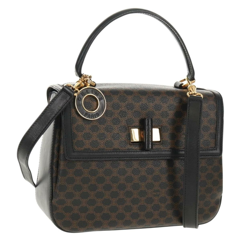 【日本直送】CELINE Macadam帆布手提包 PVC皮革 2way 黑色金色 Auth 156450V-0