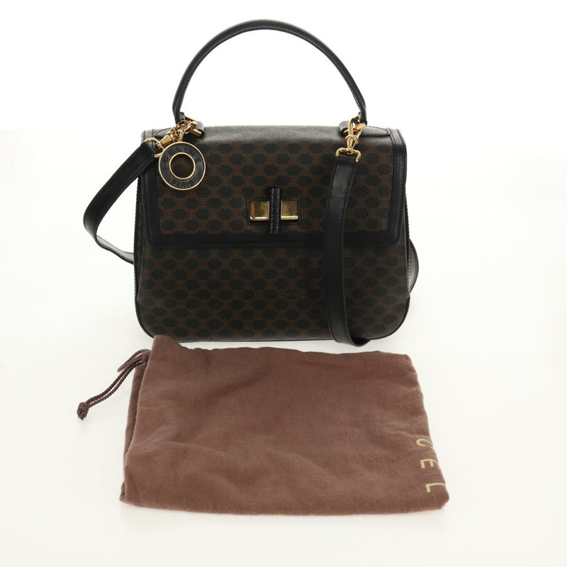 【日本直送】CELINE Macadam帆布手提包 PVC皮革 2way 黑色金色 Auth 156450V-11